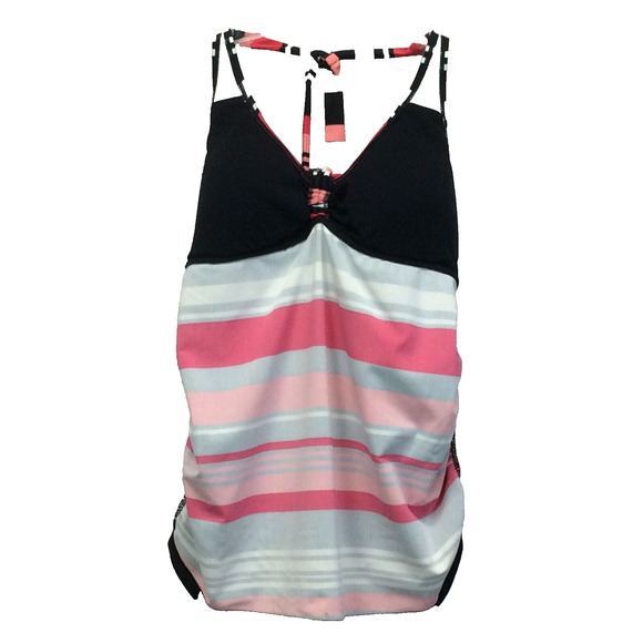 Two Hearts Maternity Tankini Swim Top Womens Size M Multicolored Striped Ruching - Picture 8 of 9